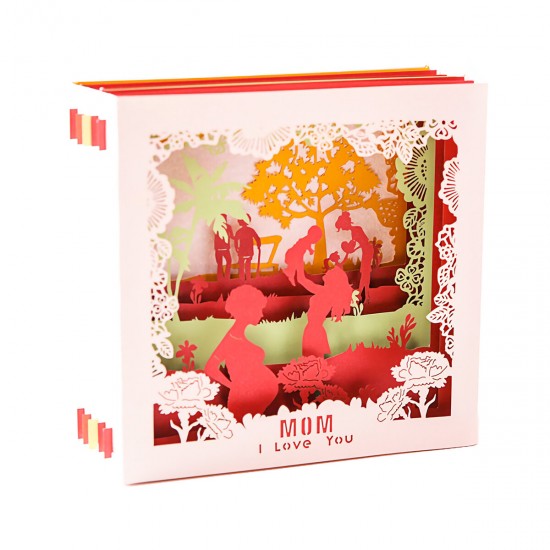 G2060W Creative 3D Mother's Day Greeting Cards Paper Carving Handmade Cards Box Anniversary Birthday Card Gifts for Mother Mom