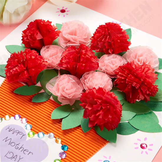 M1642 DIY Handmade 3D Mother's Day Greeting Card Set Carnation Flower Paper Anniversary Birthday Thanksgiving Cards Gifts for Women Mother Mom