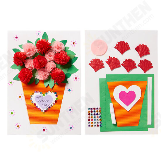 M1642 DIY Handmade 3D Mother's Day Greeting Card Set Carnation Flower Paper Anniversary Birthday Thanksgiving Cards Gifts for Women Mother Mom