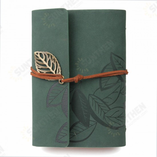 Vintage Leather Leaves Cover Notebook 90 Sheets Journal Book Diary Notepad Stationery School Office Supplies