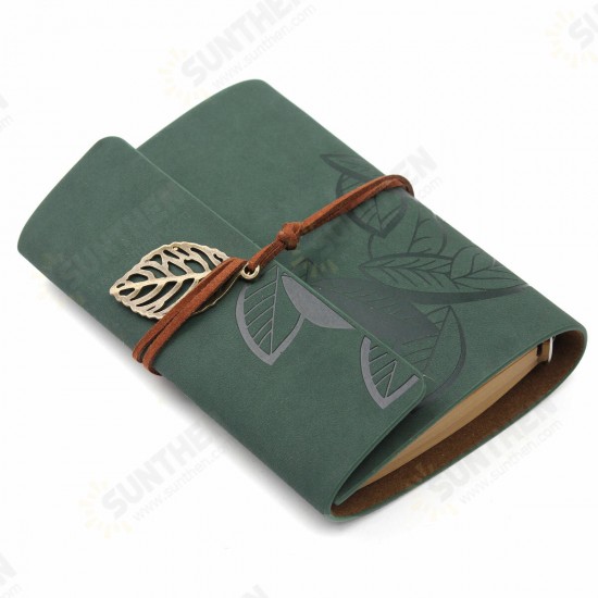 Vintage Leather Leaves Cover Notebook 90 Sheets Journal Book Diary Notepad Stationery School Office Supplies