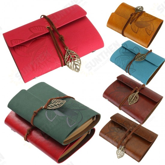 Vintage Leather Leaves Cover Notebook 90 Sheets Journal Book Diary Notepad Stationery School Office Supplies