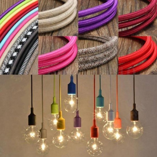 10M Vintage Colorful Twist Braided Fabric Cable Wire Electric Pendant Light Accessory