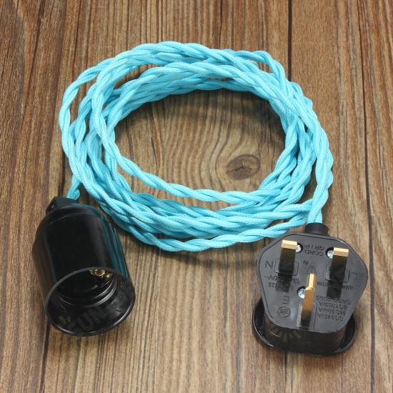 3M E27 Vintage Twisted Fabric Cable UK Plug In Pendant Lamp Light Bulb Holder Socket