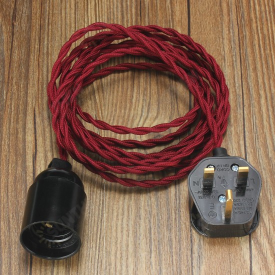 3M E27 Vintage Twisted Fabric Cable UK Plug In Pendant Lamp Light Bulb Holder Socket