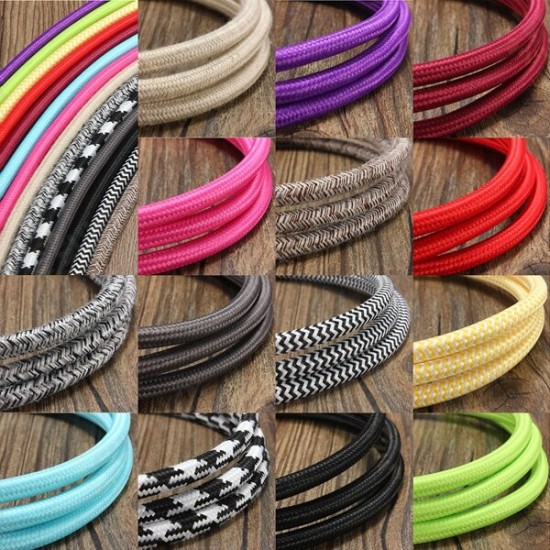 3M Vintage Colorful Twist Braided Fabric Cable Wire Electric Pendant Light Accessory