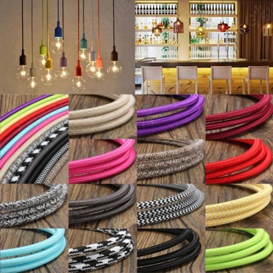 5M Vintage Colorful Twist Braided Fabric Cable Wire Electric Pendant Light Accessory