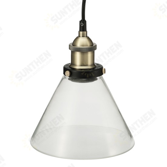 110V/220V E26/E27 Vintage Industrial Pendant Light Socket Funnel-like Glass Shade with Ceiling Canopy Adjustable Hard Wire