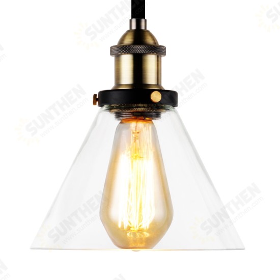 110V/220V E26/E27 Vintage Industrial Pendant Light Socket Funnel-like Glass Shade with Ceiling Canopy Adjustable Hard Wire