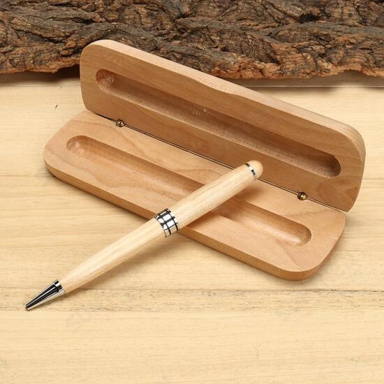 0.7mm Wooden Engraved Ballpoint Pen WIth Gift Box For Kids Students Children School Writing Gift