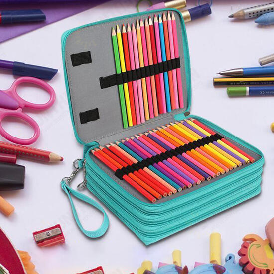 1 Piece 168 Slots Colored Pencil Case Large Capacity Soft PU Leather Pencils Holder Organizer with Carrying Handle Not Included Pens