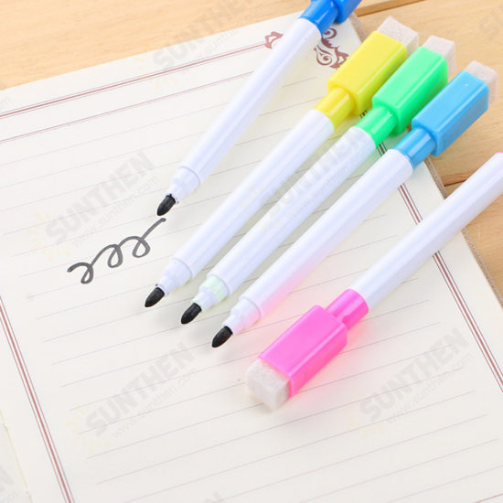 10PCS  Colorful Black Ink School Classroom Whiteboard Pen Water-based Erasable Pen Student Children's Drawing Pen with Brush