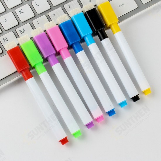 10PCS  Colorful Black Ink School Classroom Whiteboard Pen Water-based Erasable Pen Student Children's Drawing Pen with Brush