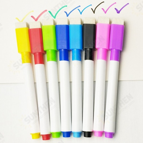 10PCS  Colorful Black Ink School Classroom Whiteboard Pen Water-based Erasable Pen Student Children's Drawing Pen with Brush