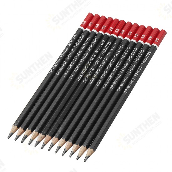 12 Pcs 6B/8B/10B Art Pencil Set Pre-sharpened Wood Soft Medium Hard Carbon Graphite Pen Office School Drawing Pencil