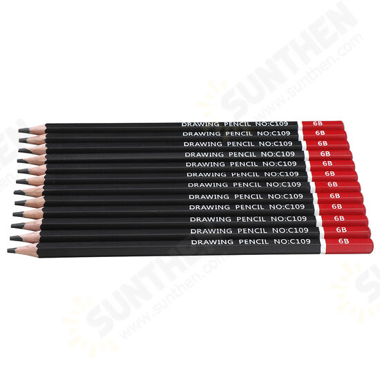 12 Pcs 6B/8B/10B Art Pencil Set Pre-sharpened Wood Soft Medium Hard Carbon Graphite Pen Office School Drawing Pencil