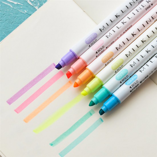 12pcs Highlighter Pen Set Double Head Fluorescent Marker Watercolor Pen Business Office Writing Drawing Supplies