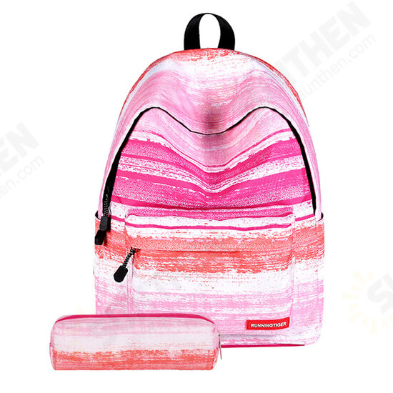 2Pcs/Set Fashion Starry Sky Striped Canvas School Backpack Schoolbag+Matching Pencil Bag Gift for Girls Womens