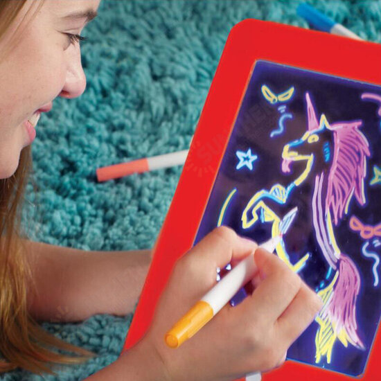 3D Drawing Board LED Writing Tablet Board For Plastic Creative Art With Pen Brush Children Clipboard Gift Set - Red