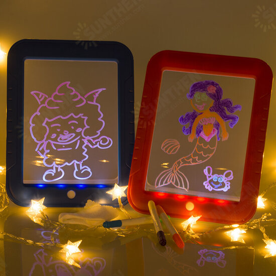 3D Drawing Board LED Writing Tablet Board For Plastic Creative Art With Pen Brush Children Clipboard Gift Set - Red