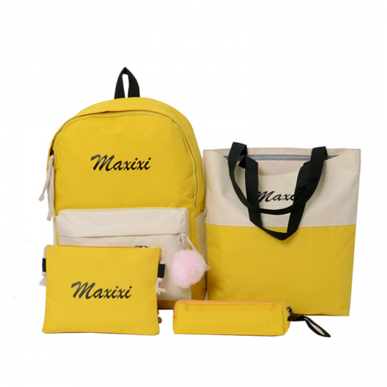 4 Pcs/Set Nylon Backpack Crossbody Bag Pencil Case Shoulder Bag Waterproof Student School Stationery Supplies