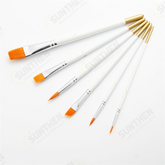 6pcs White Pole Wooden Nylon Paint Brushes Set Multi-function Watercolor Oil Paint Brush Set Art Painting