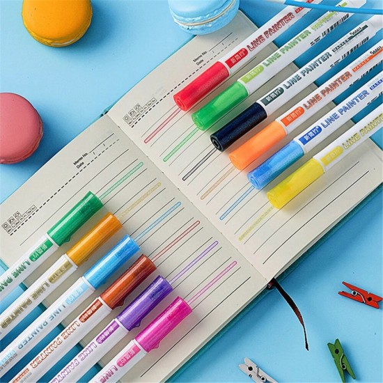 8/12 Colors Art Double Line Pen Set Creative Dual Outline Pens Art Marker Highlighters Pen DIY Painting Supplies Stationery