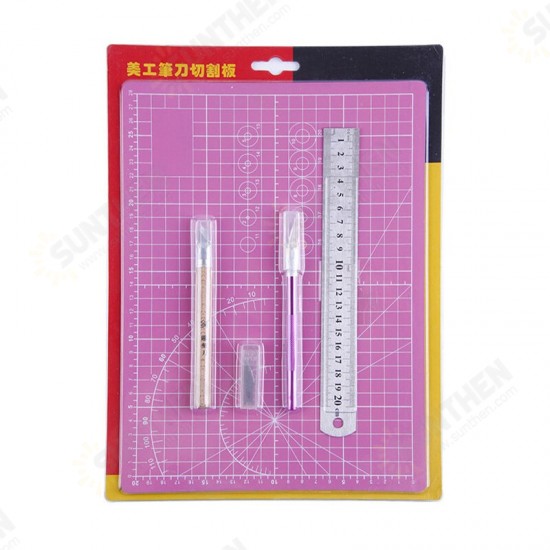 A4 Cutting Mat Set Thicken PVC Art Carving Pad Ruler Carving Tools Utility Cutter Hand Art Work Paper Leather Cloth Cutting Tools