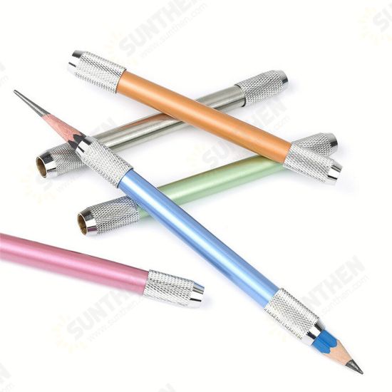 Adjustable Double Heads Colors Metal School Office Art Write Tool Sketch Pencil Extender Holder