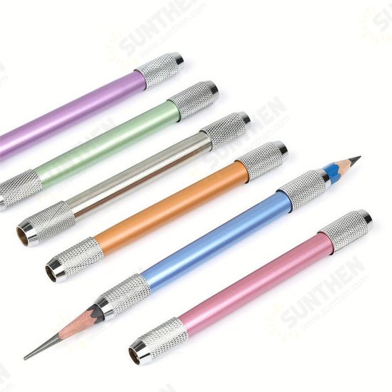 Adjustable Double Heads Colors Metal School Office Art Write Tool Sketch Pencil Extender Holder