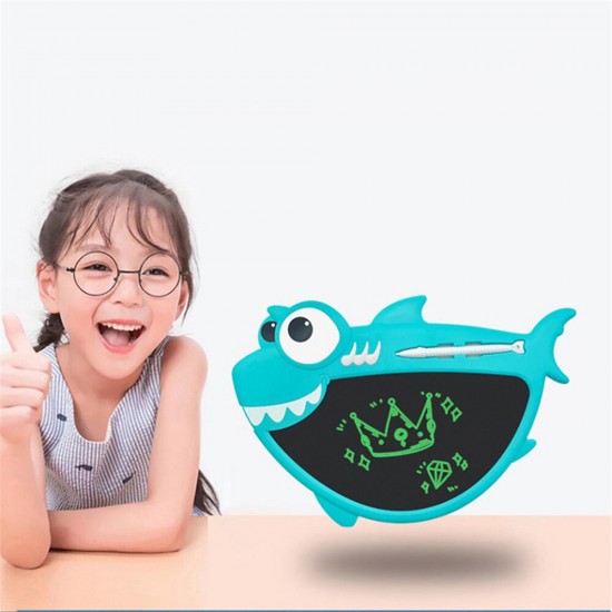 Small LCD Writing Tablet Monochrome Green Handwriting Eye Protection Screen Fish Shape Drawing Pad for Kids Doodle Board Children Birthday Gift