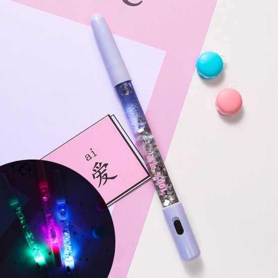 B387 1 Piece Magical Wand Black Ink Gel Pen Fairy Pen Korean Creative Signing Pen Crystal Liquid Sequin Pen Color Flash Night Light Pen