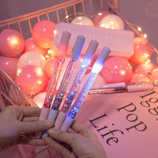 B387 1 Piece Magical Wand Black Ink Gel Pen Fairy Pen Korean Creative Signing Pen Crystal Liquid Sequin Pen Color Flash Night Light Pen