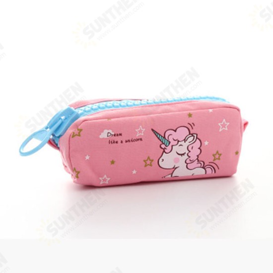 Cartoon Unicorn Canvas Large Capacity Creative Pencil Case