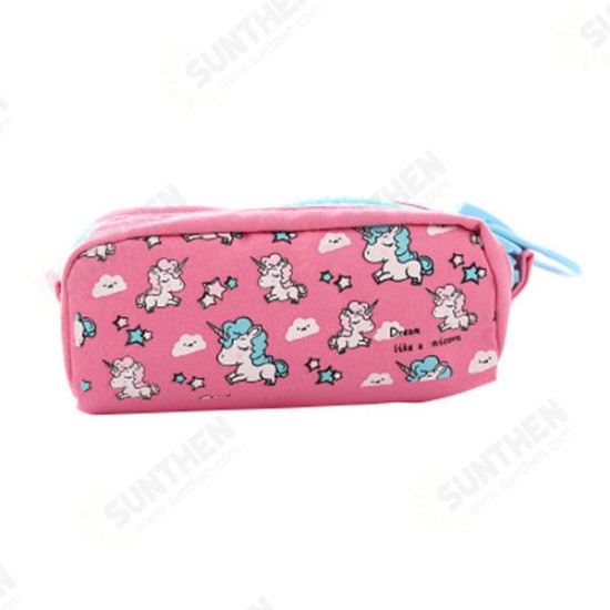 Cartoon Unicorn Canvas Large Capacity Creative Pencil Case