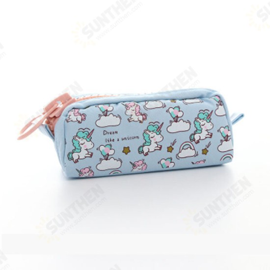 Cartoon Unicorn Canvas Large Capacity Creative Pencil Case