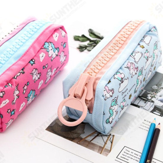 Cartoon Unicorn Canvas Large Capacity Creative Pencil Case