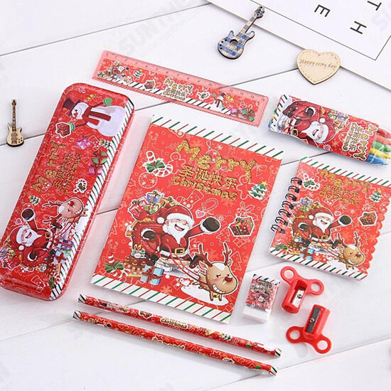 Christmas Stationery Set Pencil Eraser Ruler Sharpener Pencil case Primary School Holiday Gift