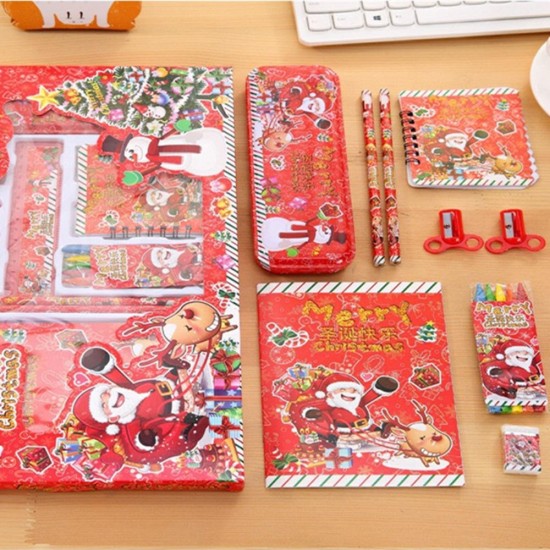 Christmas Stationery Set Pencil Eraser Ruler Sharpener Pencil case Primary School Holiday Gift