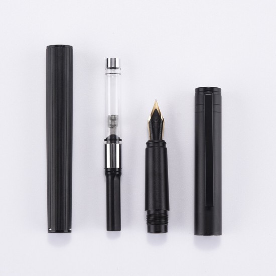 H1 Metal Fountain Aluminum Alloy Beautiful Black-golden Nib EF/F 0.4/0.5mm Size Writing Ink Pen for Business Office