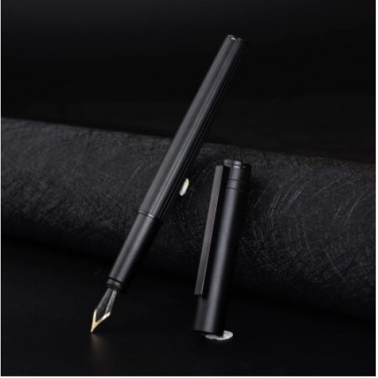 H1 Metal Fountain Aluminum Alloy Beautiful Black-golden Nib EF/F 0.4/0.5mm Size Writing Ink Pen for Business Office