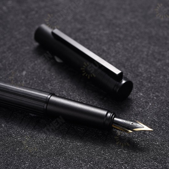 H1 Metal Fountain Aluminum Alloy Beautiful Black-golden Nib EF/F 0.4/0.5mm Size Writing Ink Pen for Business Office