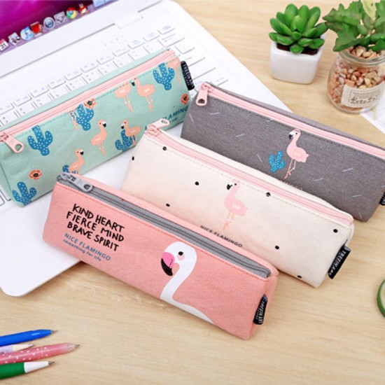 Kawaii Flamingo Pencil Case Cute Canvas Pencil Bag Pen Box Cases For Boys Girls Bts Korean Stationery Office School Supplies