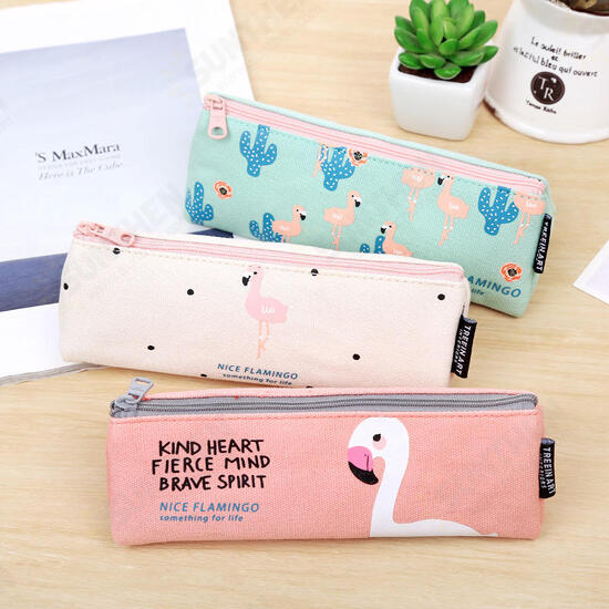 Kawaii Flamingo Pencil Case Cute Canvas Pencil Bag Pen Box Cases For Boys Girls Bts Korean Stationery Office School Supplies