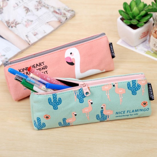 Kawaii Flamingo Pencil Case Cute Canvas Pencil Bag Pen Box Cases For Boys Girls Bts Korean Stationery Office School Supplies