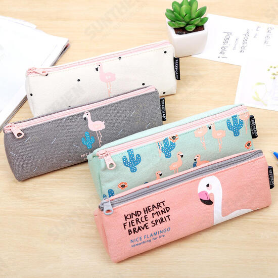 Kawaii Flamingo Pencil Case Cute Canvas Pencil Bag Pen Box Cases For Boys Girls Bts Korean Stationery Office School Supplies