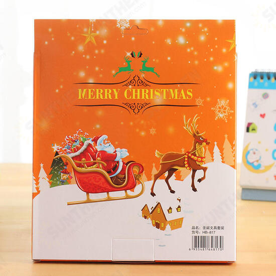 817 9 Pcs Christmas Stationery Set Santa Pencils Ruler Eraser Solid Glue Pencil Sharpener Scissors School Students Supplies Christmas Gift Box