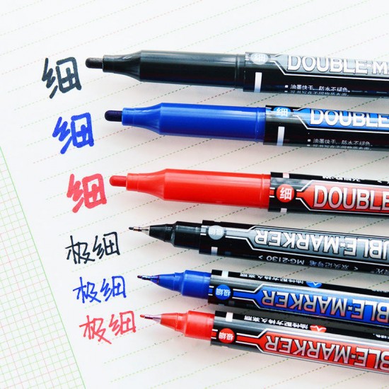 MG2130/Y22O4 1 Piece Dual Head Marker Pen Black/Blue/Red Extra Fine Point Oil Ink Liner Twin Mark Pens Office School Supplies