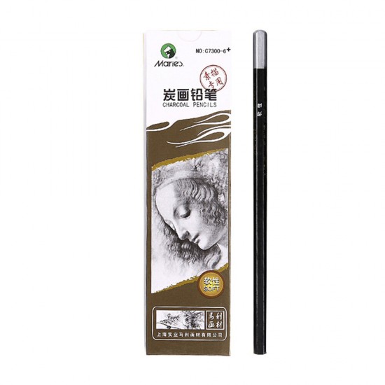 C7300 12Pcs Charcoal Pencil Set Black Soft/Medium/Hard Nib Hexagon Pen Holder Pencil Sketching Charcoal Painting Pen