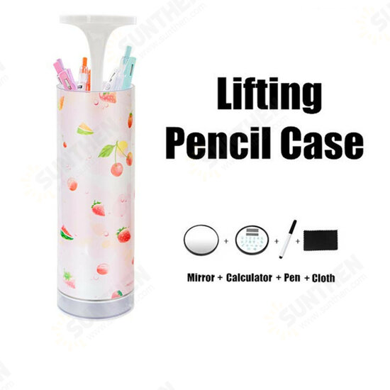 Transparent lifting Pencil Case Press Multifunction Pen Box With Mirror Calculator Whiteboard Pen Wiper For School Art Supplies